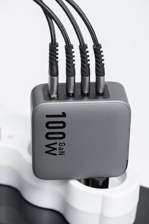 Forcell F-Energy GaN Väggladdare 100W 3xUSB-C 1xUSB-A - Grå