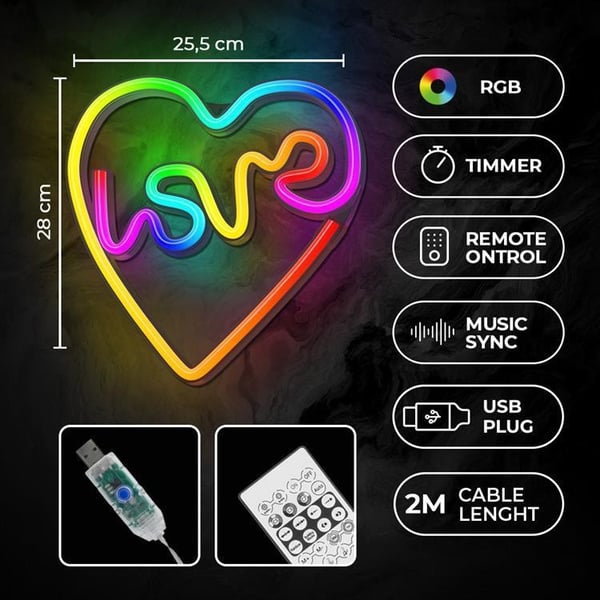 Forever Light LED Neon RGB LOVE IN HEART FLRN02 + RC