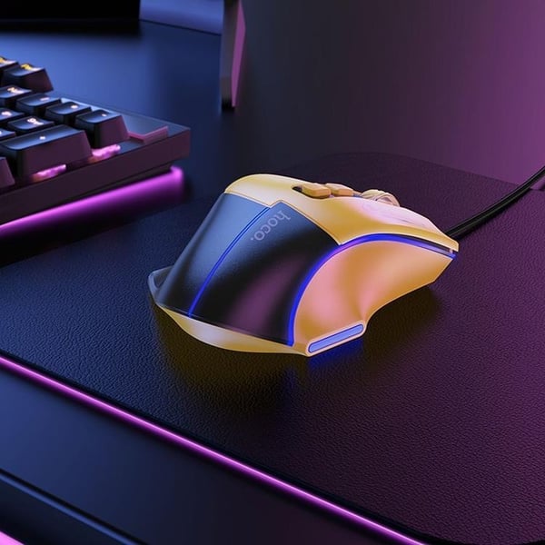 Hoco Wired Gaming Mus USB-A 3600DPI - Svart/Gul