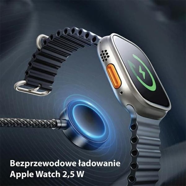 Awei 3in1 USB-C til Apple Watch Oplader USB-C Lightning-kabel - Sort