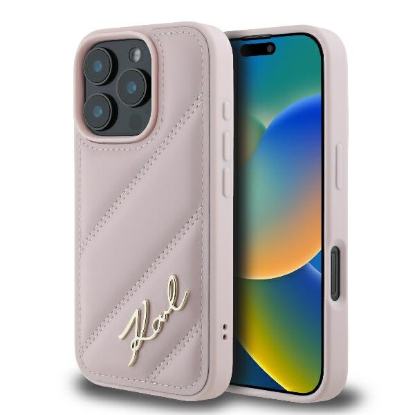 Karl Lagerfeld Mobilskal till iPhone 16 Pro Max Quilted Signature - Rosa