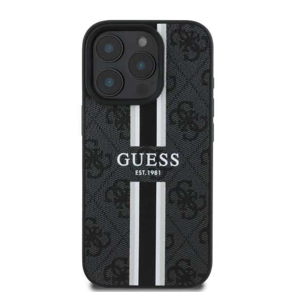 Guess Mobilskal till iPhone 16 Pro MagSafe 4G Printed Stripes - Svart