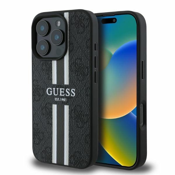 Guess Mobilskal till iPhone 16 Pro MagSafe 4G Printed Stripes - Svart