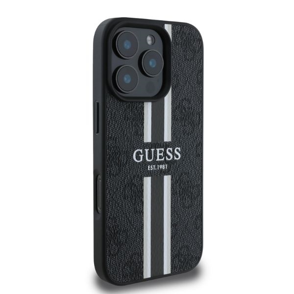 Guess Mobilskal till iPhone 16 Pro MagSafe 4G Printed Stripes - Svart