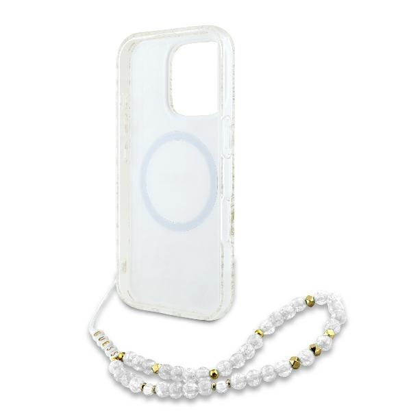 Guess Mobilskal till iPhone 16 Pro MagSafe IML Flowers Med Strap - Vit