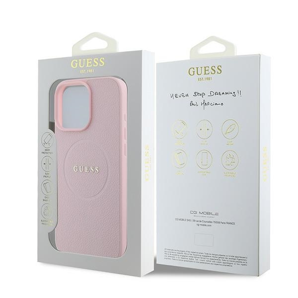 Guess Mobilskal till iPhone 16 Pro MagSafe Grained Ring - Rosa
