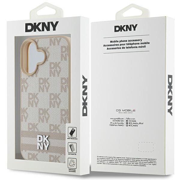 DKNY Mobilskal till iPhone 16 Checkered Pattern Printed Stripes - Rosa