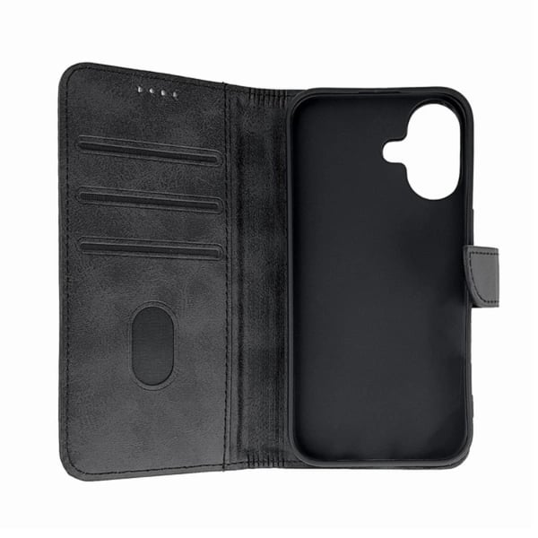 iPhone 16 Plånboksfodral Läder - Svart