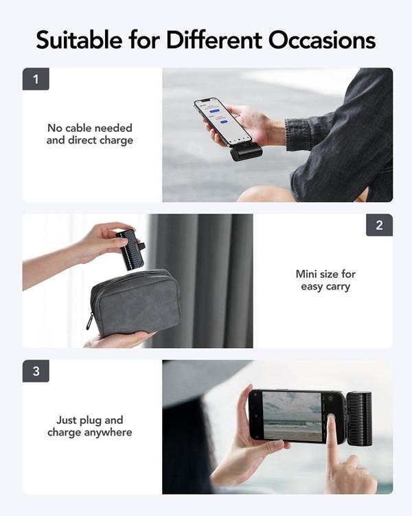 VEGER Powerbank 5000 mAh 20W med Lightning Plug PD QC 3.0