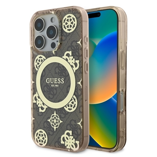 Guess telefontaske til iPhone 16 Pro MagSafe IML Peony På 4G - Brun