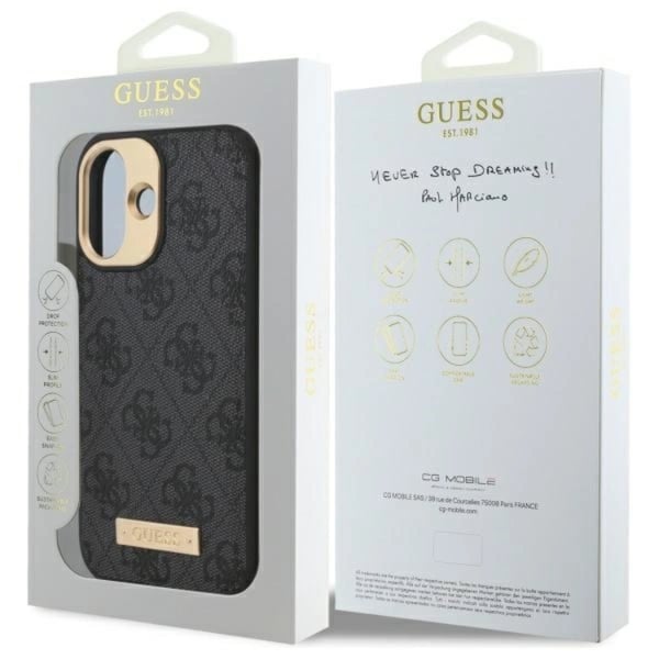 Guess Mobilskal till iPhone 16 MagSafe 4G Logo Plate - Svart