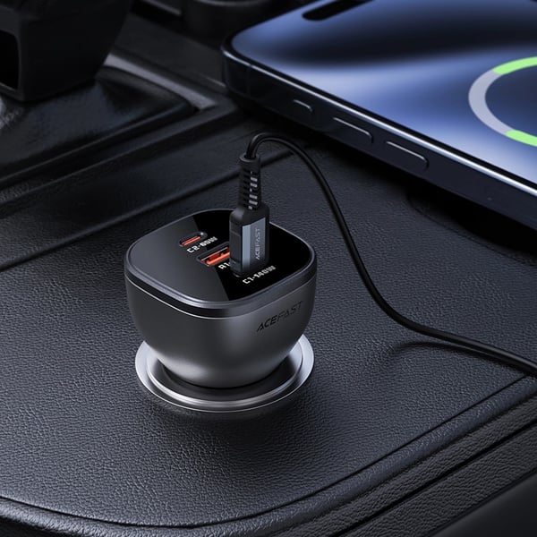 Acefast Billaddare 165W 2x USB-C/1x USB-A - Svart