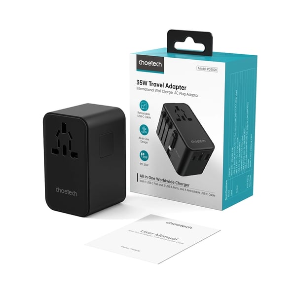 Chotech Väggladdare Reseadapter 70W Med Built-In USB-C Kabel