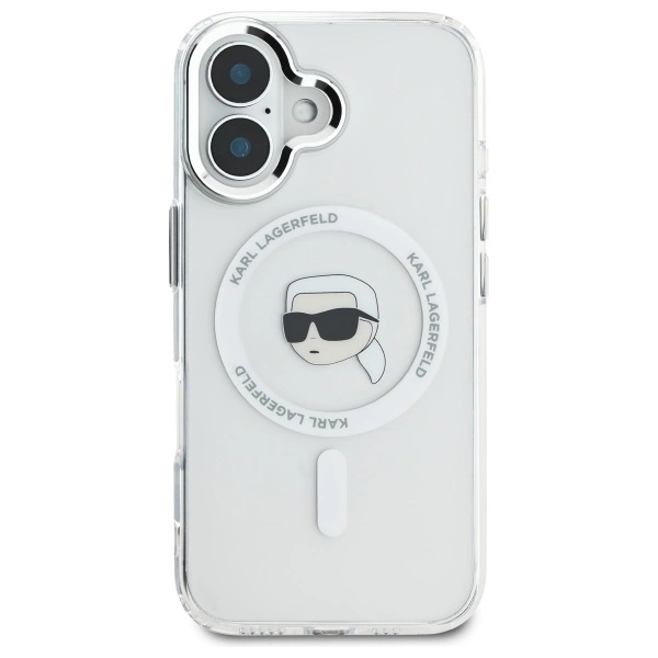 Karl Lagerfeld Mobilskal till iPhone 16 MagSafe IML Metal Karl Head - Vit