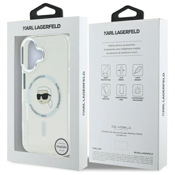 Karl Lagerfeld Mobilskal till iPhone 16 MagSafe IML Metal Karl Head - Vit