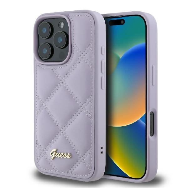 Guess Mobilskal till iPhone 16 Quilted Metal Logo - Ljuslila