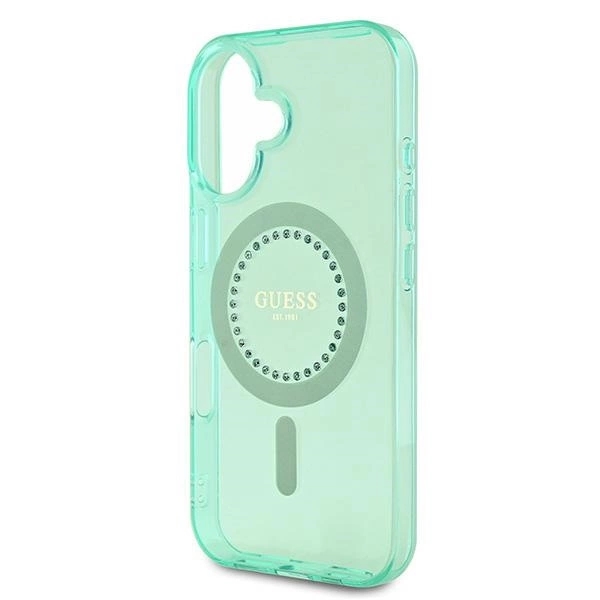 Guess Mobilskal till iPhone 16 Plus MagSafe IML Rhinestones - Grön