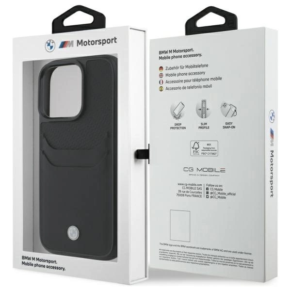 BMW Mobilskal till iPhone 16 Pro Max Sign Läder Korthållare - Svart