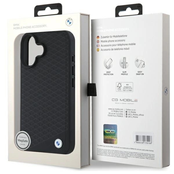 BMW Mobilskal till iPhone 16 MagSafe Diamond Metal Logo - Svart