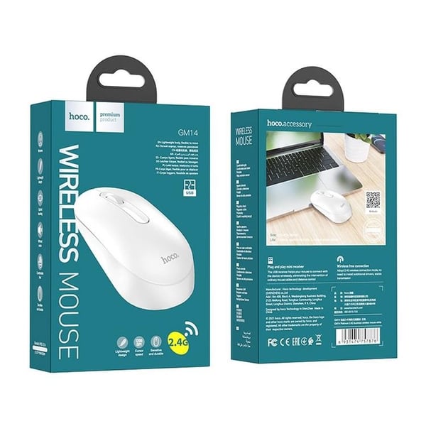 Hoco Trådløs Mus 2.4G 1200 DPI GM14 - Hvid