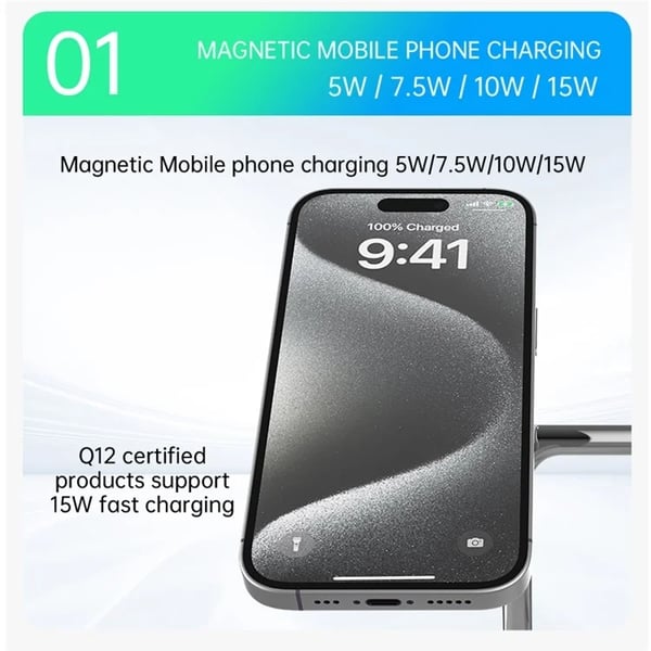 3-i-1 Trådløs Oplader Magsafe til Apple & Samsung Qi2 15W