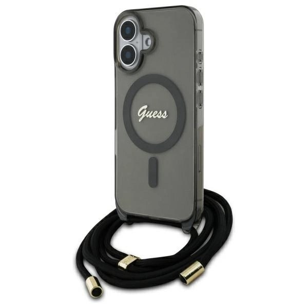Guess Mobilskal till iPhone 16 MagSafe Crossbody Cord Script - Svart