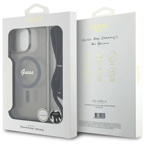Guess Mobilskal till iPhone 16 Pro MagSafe Crossbody Cord Script - Svart