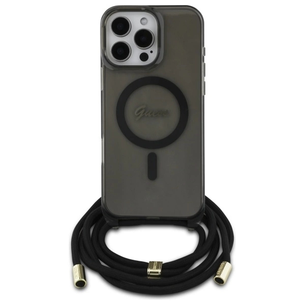 Guess Mobilskal till iPhone 16 Pro Max MagSafe Crossbody Cord Script - Svart