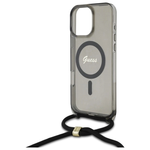 Guess Mobilskal till iPhone 16 Pro Max MagSafe Crossbody Cord Script - Svart