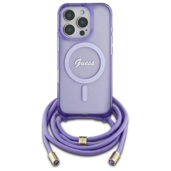 Guess Mobilskal till iPhone 16 Pro MagSafe Crossbody Cord Script - Lila