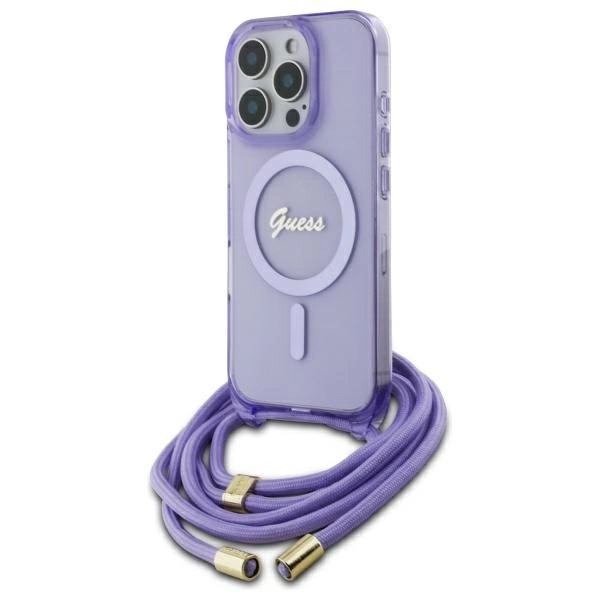 Guess Mobilskal till iPhone 16 Pro MagSafe Crossbody Cord Script - Lila