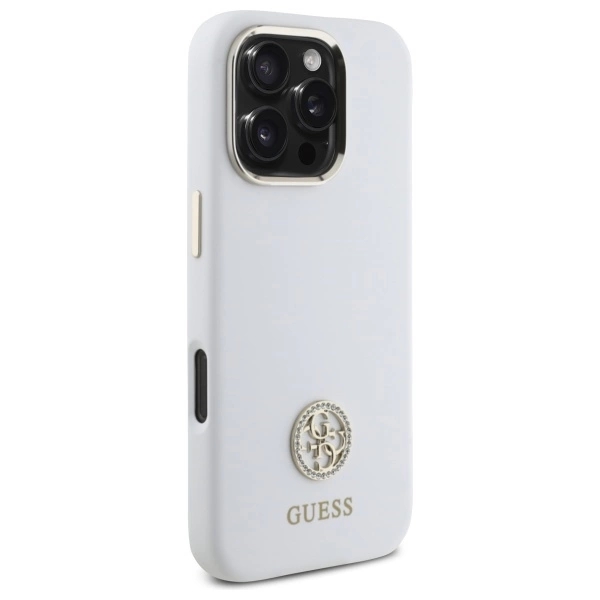 Guess Mobilskal till iPhone 16 Pro Max Silikon Logo Strass 4G - Vit