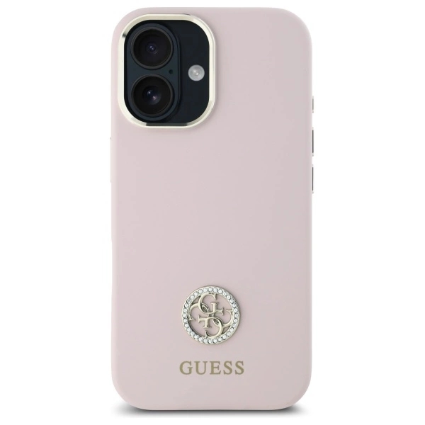 Guess Mobilskal till iPhone 16 Silikon Logo Strass 4G - Rosa