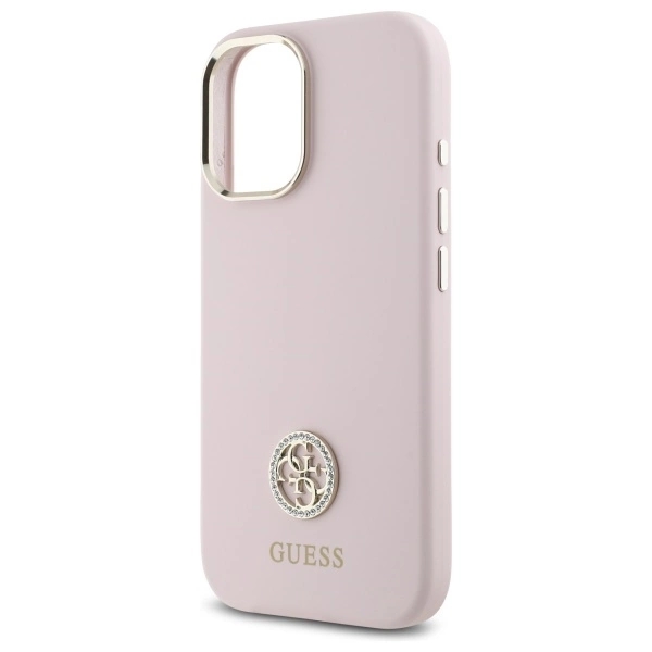 Guess Mobilskal till iPhone 16 Silikon Logo Strass 4G - Rosa