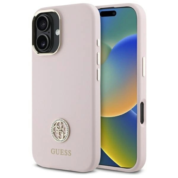 Guess Mobilskal till iPhone 16 Silikon Logo Strass 4G - Rosa
