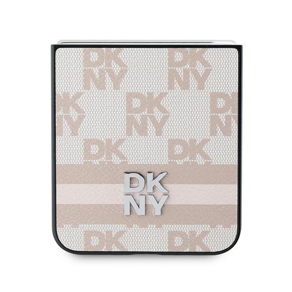 DKNY telefontaske til Galaxy Z Flip 6 ternet mønster trykte striber - lyserød