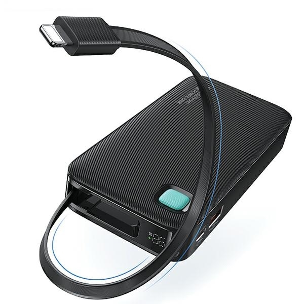 USAMS Powerbank 10000mAh 20W Med Lightning Kabel Retractable - Svart