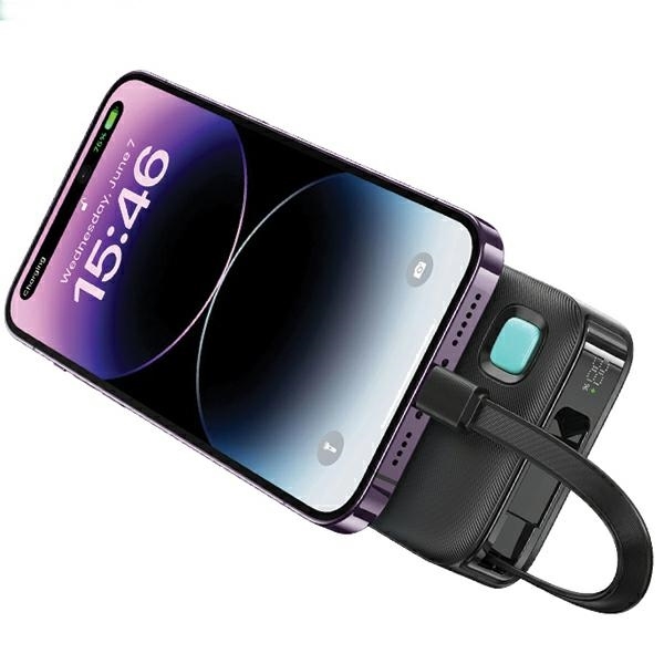USAMS Powerbank 10000mAh 20W Med Lightning Kabel Retractable - Vit