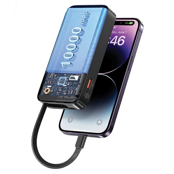 USAMS Power Bank 10000mAh 20W med lynkabel, der kan trækkes tilbage - lilla