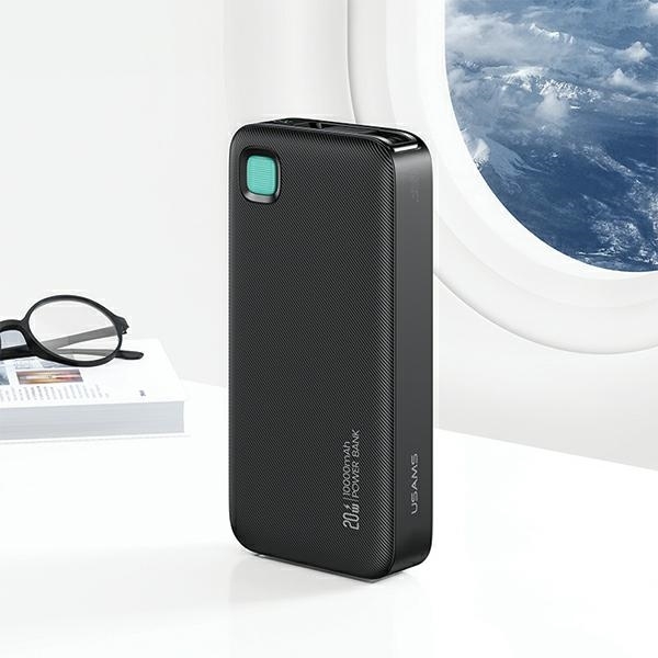 USAMS Power Bank 10000mAh 20W med USB-C-kabel, der kan trækkes tilbage - lilla