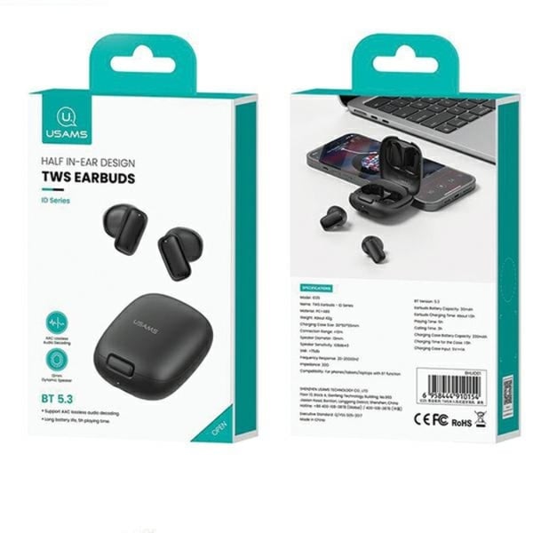 USAMS In-Ear øretelefoner Bluetooth TWS ID-serie - sort
