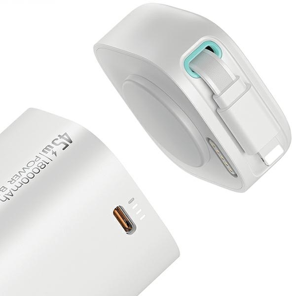 USAMS Powerbank 18000mAh 45W med lynkabel udtrækkelig - hvid