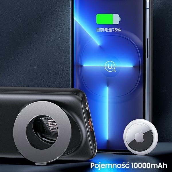 USAMS Magnetisk Trådlös Powerbank 10000mAh 20W PD QC 3.0 - Svart