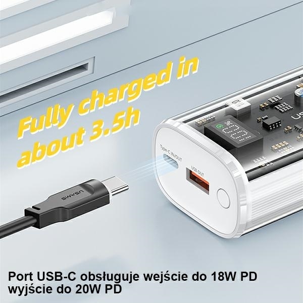USAMS Strømbank 9000mAh 20W PD QC 3.0 - Sort