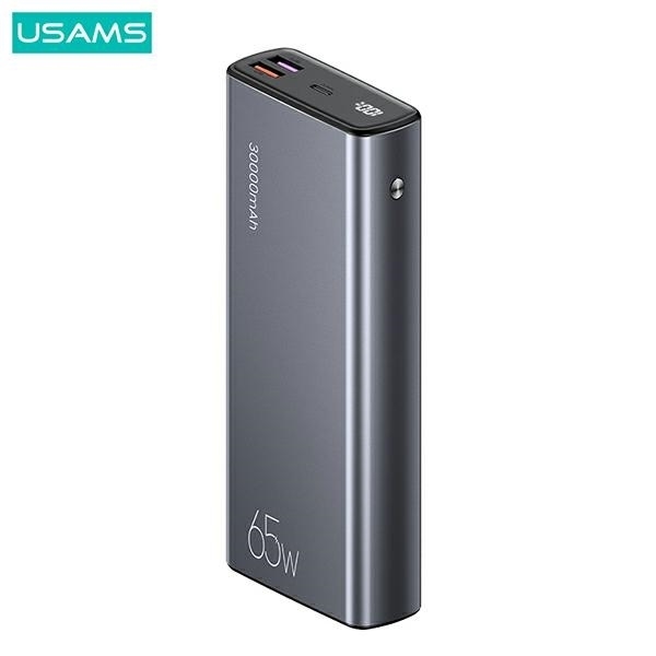 USAMS Powerbank 30000mAh 65W 2xUSB-A 1xUSB-C Med USB-C Kabel