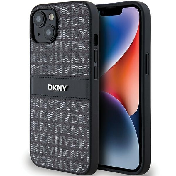 DKNY Mobilskal till iPhone 14/15/13 Läder Mono Stripe & Metal Logo