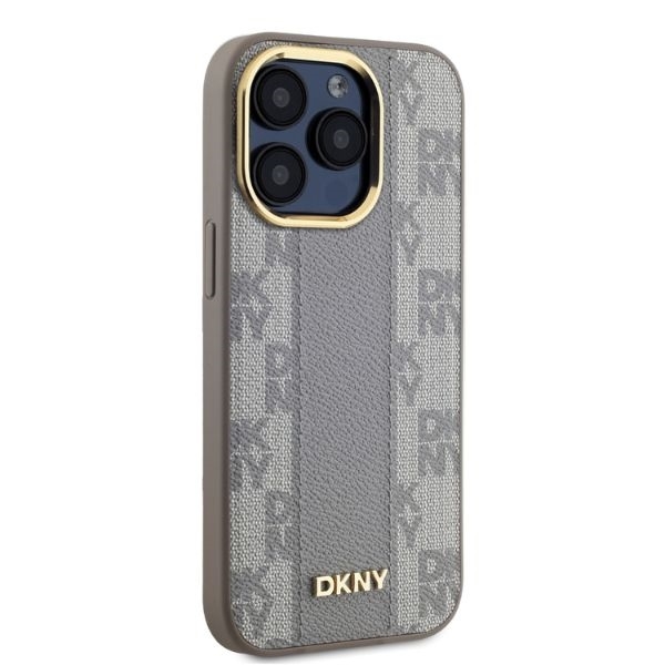 DKNY Mobilskal till iPhone 15 Pro MagSafe Läder Checkered Mono - Beige