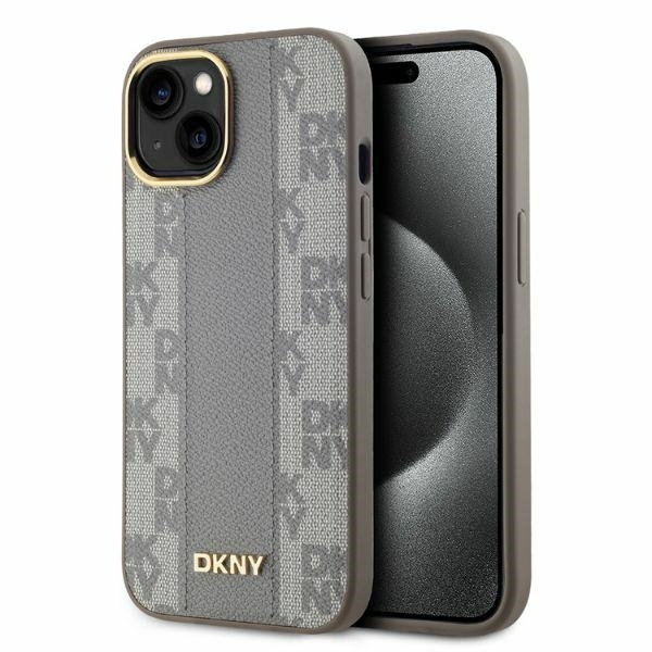 DKNY Mobilskal till iPhone 15 Plus MagSafe Läder Checkered Mono - Beige