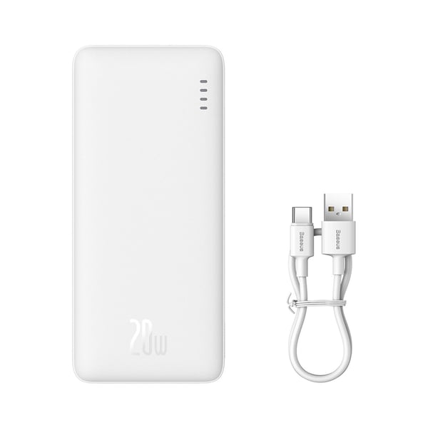 Baseus Powerbank 10000 mAh 20W Med USB-A Till USB-C Kabel - Vit