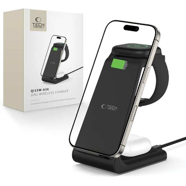 Tech-Protect 3-in-1 Trådlös Laddare iPhone Apple Watch AirPods - Svart